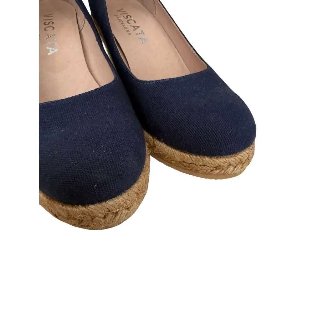 Viscata Barcelona Wedge Pumps Espadrilles Round Toe Navy Women's EU 40 Size 9